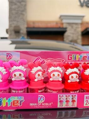 Pink Bunny Glitter Lip Gloss Set - Kids lip gloss water proof